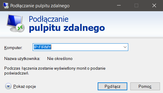 Podłączanie pulpitu zdalnego