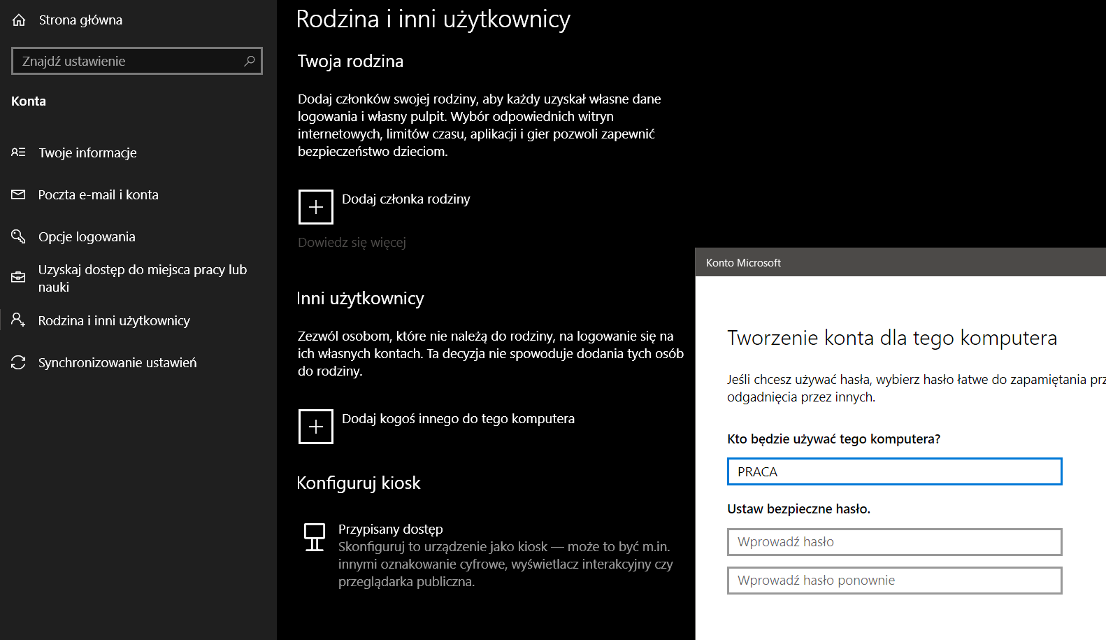 Tworzenie konta komputera