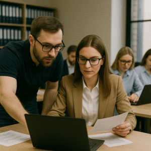Pracownicy IT pomagający księgowym w biurze rachunkowym – obsługa informatyczna dla księgowości w Poznaniu